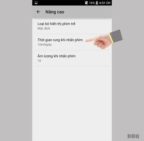 Chọn thời gian rung khi nhấn phím